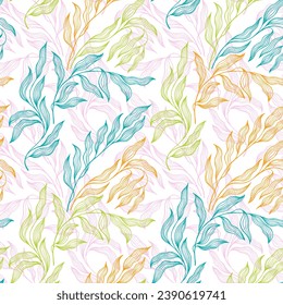 Eucalyptus tree leaves botanical floral vector seamless pattern. Decorative fabric print ornament. Organic olive foliage summer motif. Modern stylized tree leaves endless pattern.