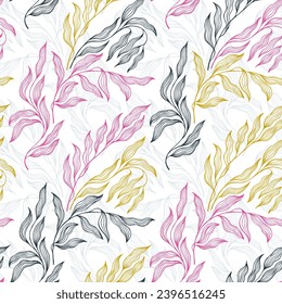 Eucalyptus tree leaves botanical floral vector seamless pattern. Creative batik colorful repeat print. Organic oseir foliage summer motif. Minimal stylized tree leaves endless pattern.