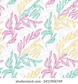 Eucalyptus tree leaves botanical floral vector seamless pattern. Decorative fabric print ornament. Organic oseir foliage summer motif. Lovely stylized tree leaves endless pattern.