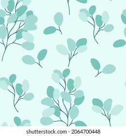 Eucalyptus twigs and leaves seamless pattern. Botanical background with deciduous plants. Delicate natural template for wallpaper, packaging and fabrics.