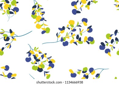 Eucalyptus Vector. Colorful Seamless Pattern with Vector Leaves, Branches and Floral Elements. Elegant Background for Wedding Design, Fabric, Textile, Dress. Eucalyptus Vector in Watercolor Style.