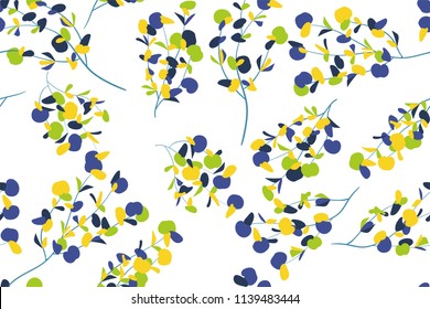 Eucalyptus Vector. Colorful Seamless Pattern with Vector Leaves, Branches and Floral Elements. Elegant Background for Wedding Design, Fabric, Textile, Dress. Eucalyptus Vector in Watercolor Style.