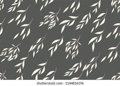 Eucalyptus Vector. Colorful Seamless Pattern with Vector Leaves, Branches and Floral Elements. Elegant Background for Wedding Design, Fabric, Textile, Dress. Eucalyptus Vector in Pastel Color Design.