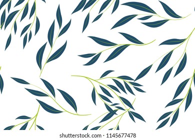 Eucalyptus Vector. Colorful Seamless Pattern with Vector Leaves, Branches and Floral Elements. Elegant Background for Wedding Design, Fabric, Textile, Dress. Eucalyptus Vector in Watercolor Style.