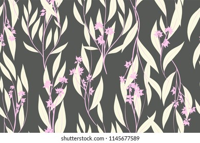 Eucalyptus Vector. Colorful Seamless Pattern with Vector Leaves, Branches and Floral Elements. Elegant Background for Wedding Design, Fabric, Textile, Dress. Eucalyptus Vector in Pastel Color Design.