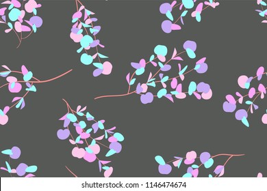 Eucalyptus Vector. Colorful Seamless Pattern with Vector Leaves, Branches and Floral Elements. Elegant Background for Wedding Design, Fabric, Textile, Dress. Eucalyptus Vector in Pastel Color Design.