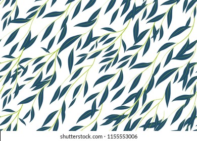 Eucalyptus Vector. Colorful Seamless Pattern with Vector Leaves, Branches and Floral Elements. Elegant Background for Wedding Design, Fabric, Textile, Dress. Eucalyptus Vector in Watercolor Style.