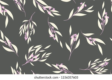 Eucalyptus Vector. Colorful Seamless Pattern with Vector Leaves, Branches and Floral Elements. Elegant Background for Wedding Design, Fabric, Textile, Dress. Eucalyptus Vector in Pastel Color Design.