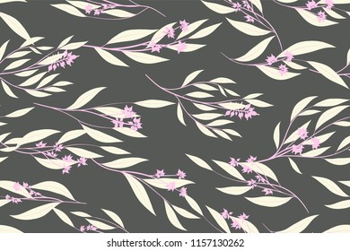 Eucalyptus Vector. Colorful Seamless Pattern with Vector Leaves, Branches and Floral Elements. Elegant Background for Wedding Design, Fabric, Textile, Dress. Eucalyptus Vector in Pastel Color Design.