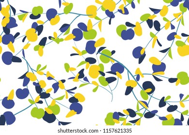 Eucalyptus Vector. Colorful Seamless Pattern with Vector Leaves, Branches and Floral Elements. Elegant Background for Wedding Design, Fabric, Textile, Dress. Eucalyptus Vector in Watercolor Style.