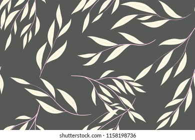 Eucalyptus Vector. Colorful Seamless Pattern with Vector Leaves, Branches and Floral Elements. Elegant Background for Wedding Design, Fabric, Textile, Dress. Eucalyptus Vector in Pastel Color Design.