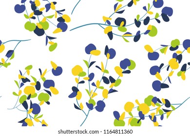 Eucalyptus Vector. Colorful Seamless Pattern with Vector Leaves, Branches and Floral Elements. Elegant Background for Wedding Design, Fabric, Textile, Dress. Eucalyptus Vector in Watercolor Style.