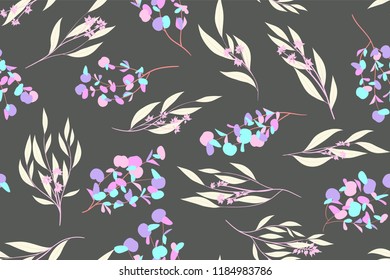 Eucalyptus Vector. Colorful Seamless Pattern with Vector Leaves, Branches and Floral Elements. Elegant Background for Wedding Design, Fabric, Textile, Dress. Eucalyptus Vector in Pastel Color Design.