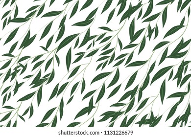 Eucalyptus Vector. Cute Seamless Pattern with Vector Leaves, Branches and Floral Elements. Elegant Cute Background for Rustic Wedding Design, Fabric, Textile, Dress. Eucalyptus Vector in Vintage Style