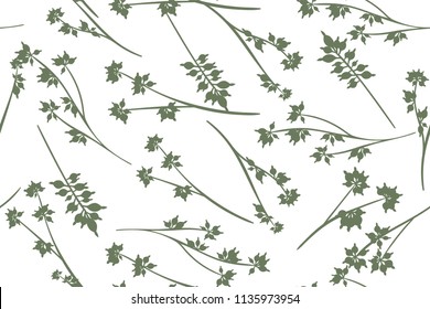 Eucalyptus Vector. Cute Seamless Pattern with Vector Leaves, Branches and Floral Elements. Elegant Cute Background for Rustic Wedding Design, Fabric, Textile, Dress. Eucalyptus Vector in Vintage Style