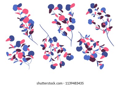 Eucalyptus Vector. Decorative Vector Leaves and Branches. Elegant Foliage. Beautiful Floral Element for Wedding Design. Tropical Plants. Eucalyptus Vector for Card, Invitation, Pattern, Print, Wreath.