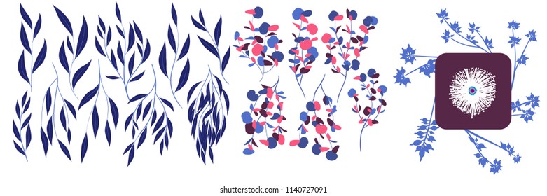 Eucalyptus Vector. Decorative Vector Leaves and Branches. Elegant Foliage. Beautiful Floral Element for Wedding Design. Tropical Plants. Eucalyptus Vector for Card, Invitation, Pattern, Print, Wreath.
