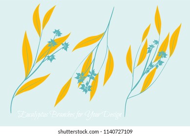 Eucalyptus Vector. Decorative Vector Leaves and Branches. Elegant Foliage. Beautiful Floral Element for Wedding Design. Tropical Plants. Eucalyptus Vector for Card, Invitation, Pattern, Print, Wreath.