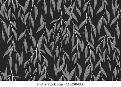 Eucalyptus Vector. Monochrome Seamless Pattern with Vector Leaves, Branches and Floral Element. Elegant Background for Rustic Wedding Design, Fabric, Textile, Dress. Eucalyptus Vector in Vintage Style