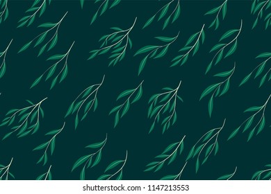 Eucalyptus Vector Seamless Pattern with Leaves, Branches and Floral Elements. Elegant Cute Background for Rustic Wedding Design, Fabric, Textile, Dress. Eucalyptus Vector in Vintage Style for Print.