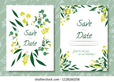 Eucalyptus Vector. Wedding Invitation Frame with Leaf, Branches, Floral Elements. Elegant Templates for Invite, Cards Design. Decorative Greenery for Rustic Wedding. Eucalyptus Vector in Vintage Style