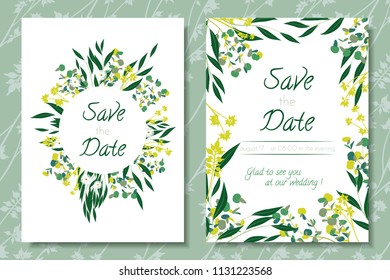 Eucalyptus Vector. Wedding Invitation Frame with Leaf, Branches, Floral Elements. Elegant Templates for Invite, Cards Design. Decorative Greenery for Rustic Wedding. Eucalyptus Vector in Vintage Style