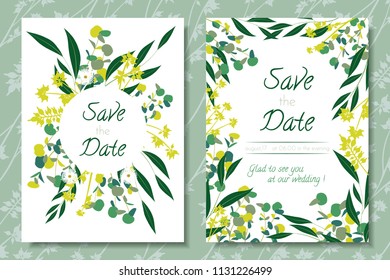 Eucalyptus Vector. Wedding Invitation Frame with Leaf, Branches, Floral Elements. Elegant Templates for Invite, Cards Design. Decorative Greenery for Rustic Wedding. Eucalyptus Vector in Vintage Style