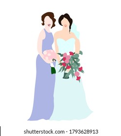 Novia eucaliptus con flores de árbol de goma ramo en vestido de novia y una dama de honor australiana nativa