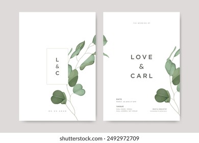 eucalyptus wedding card template with minimalist design