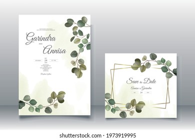 Eucalyptus  Wedding invitation card template set Premium Vector