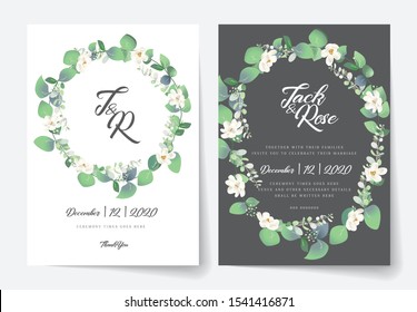 Eucalyptus Wedding Invitation Card Templates, with cool fresh colors best for eucalyptus theme weddings.