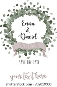 Eucalyptus wreath. Wedding invitation.Vector design.