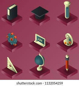 Eucation color gradient isometric set