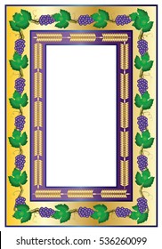 Eucharist frame with copy space for text, wheat ears and grape vine clusters, symbols of bread and wine.