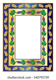 Eucharist frame with copy space for text, wheat ears and grape vine clusters, symbols of bread and wine.
