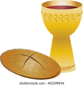 Eucharist Symbols Bread Wine Wooden Chalice Stock Vector (Royalty Free ...