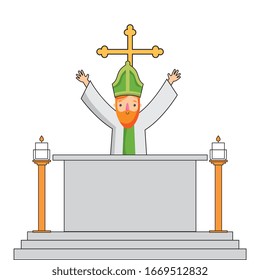 celebración eucarística con obispo. ilustración vectorial
