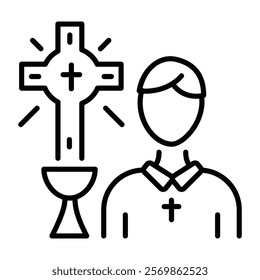 Eucharistic host icon in linear style 