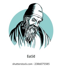 Euclid war ein antiker griechischer Mathematiker, Geometer und Autor der ersten existierenden theoretischen Abhandlung über Mathematik. Vektorgrafik ist handgezeichnet.