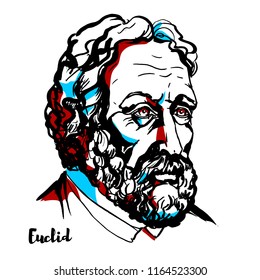 Euclid engraved vector portrait with ink contours. Greek mathematician, often referred to as the "founder of geometry" or the "father of geometry".