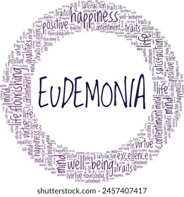 Eudemonia word cloud conceptual design isolated on white background.