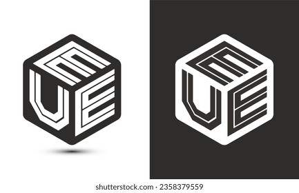 EUE letter logo design with illustrator cube logo, vector logo modern alphabet font overlap style. Premium Business logo icon. White color on black background