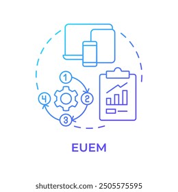 EUEM blue gradient concept icon. Cross platform, multi device. App compatibility. Round shape line illustration. Abstract idea. Graphic design. Easy to use in infographic, presentation