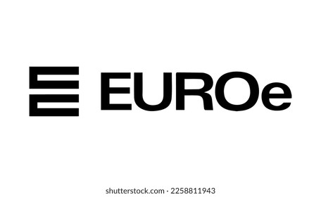 Logotipo digital criptodivisa Eueoe con símbolo tipográfico, concepto de tecnología Euro Stablecoin. Logo de la ilustración del vector aislado en fondo blanco.