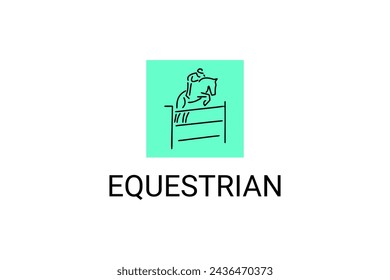 euestrian sport vector line icon. athlete riding a horse sport pictogram, vector illustration.
