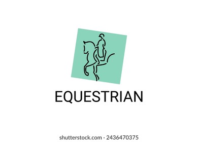 euestrian sport vector line icon. athlete riding a horse sport pictogram, vector illustration.

