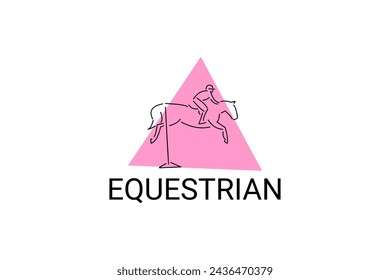euestrian sport vector line icon. athlete riding a horse sport pictogram, vector illustration.
