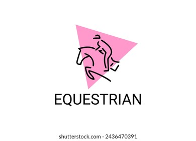 euestrian sport vector line icon. athlete riding a horse sport pictogram, vector illustration.
