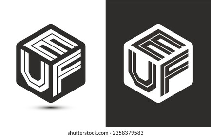 EUF letter logo design with illustrator cube logo, vector logo modern alphabet font overlap style. Premium Business logo icon. White color on black background