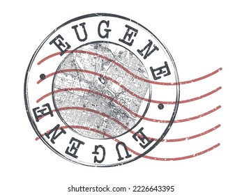 Eugene, OR, USA Stamp Map Postal. Silhouette Seal Roads and Streets. Passport Round Design. Vector Icon. Design Retro Travel National Symbol.